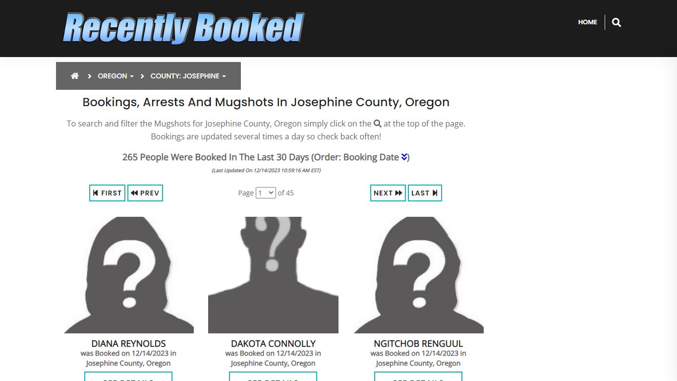 Bookings, Arrests and Mugshots in Josephine County, Oregon
